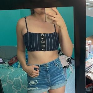 Blue and white stripped crop top